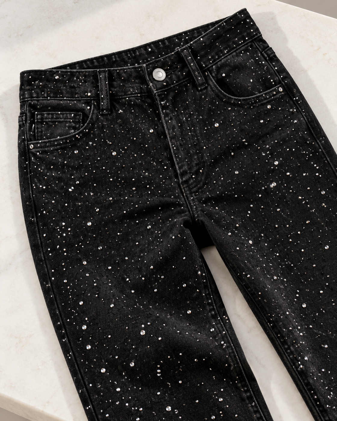 Alcina Rhinestone Jeans — Black — detail view