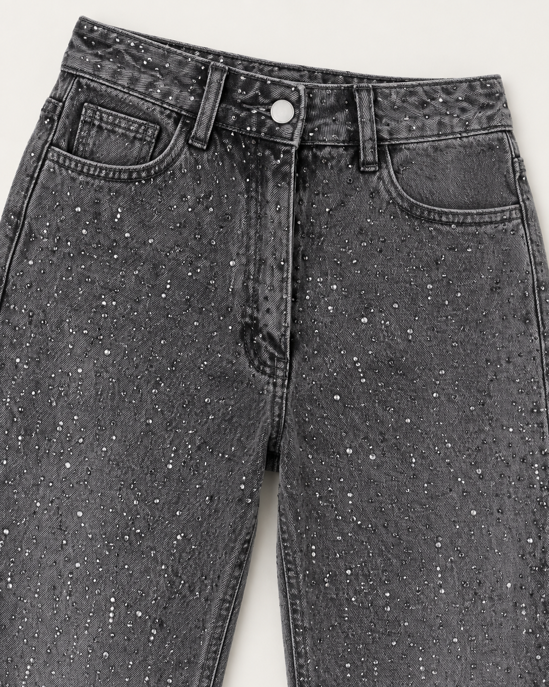 Alcina Rhinestone Jeans — Charcoal — detail view