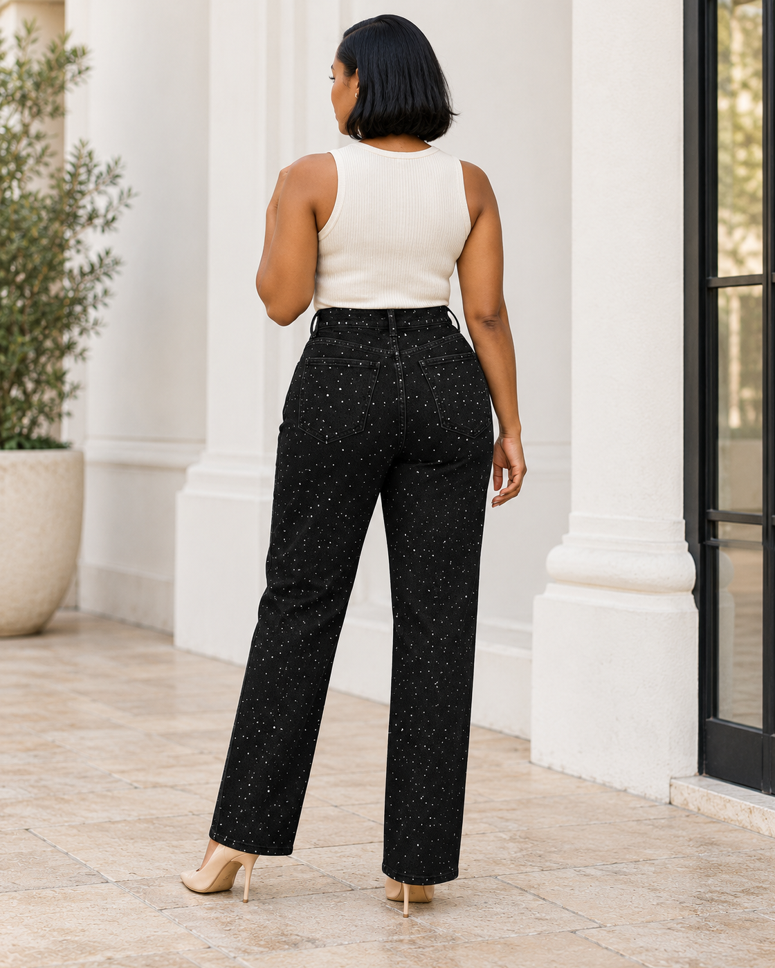 Alcina Rhinestone Jeans — Black — Model 3 — back view