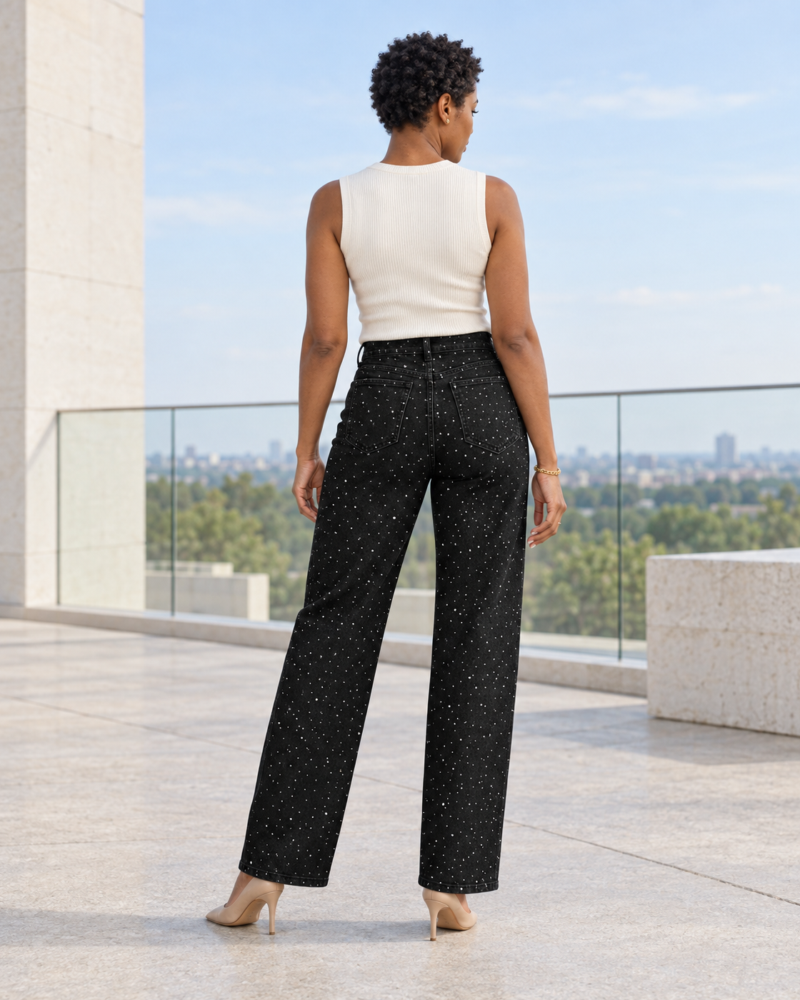 Alcina Rhinestone Jeans — Black — Model 8 — back view