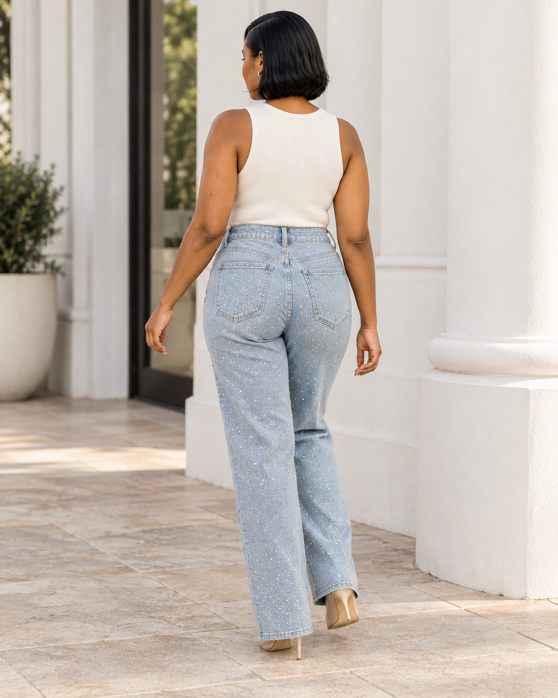 Alcina Rhinestone Jeans — Light Blue — Model 3 — back view