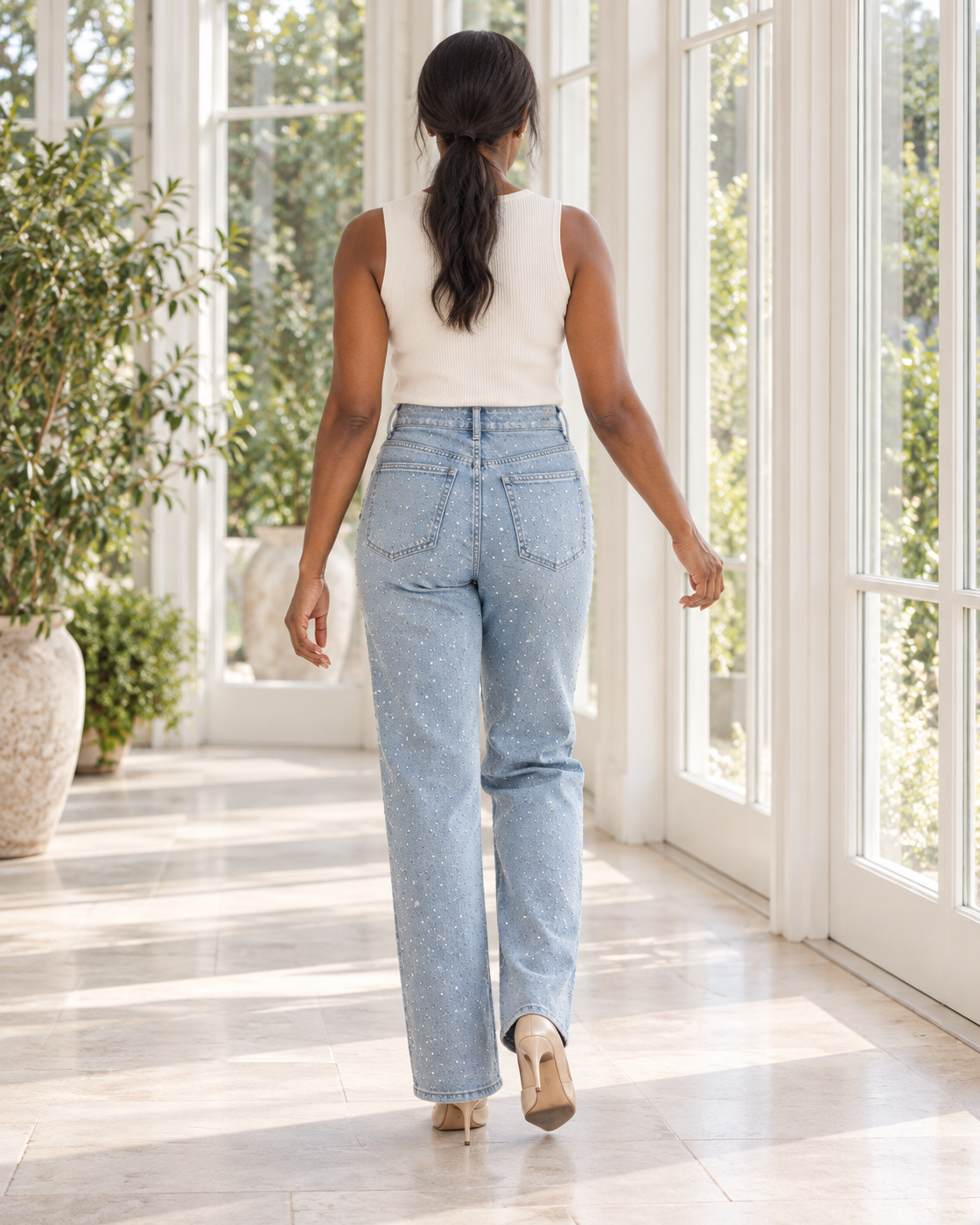 Alcina Rhinestone Jeans — Light Blue — Model 6 — back view