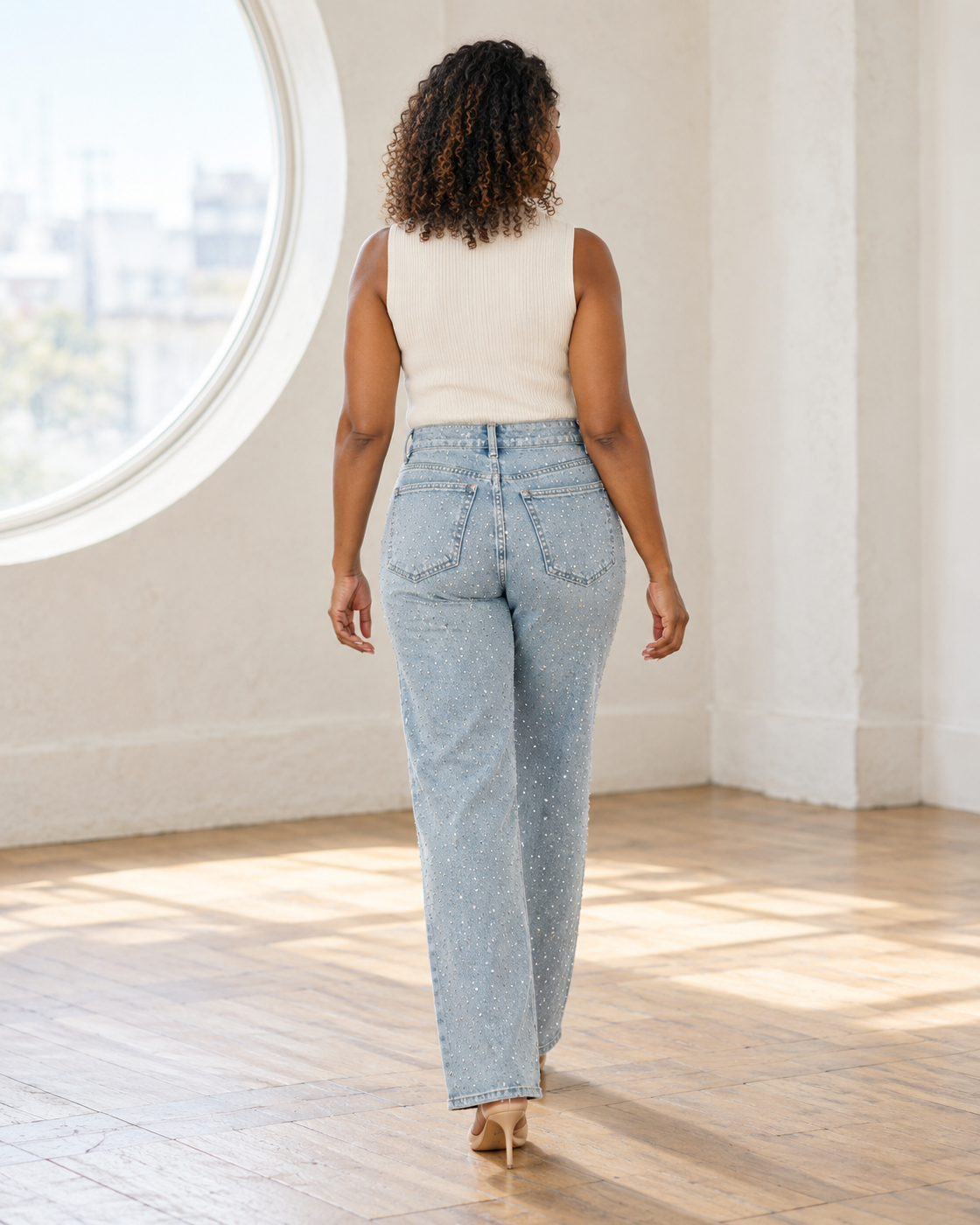 Alcina Rhinestone Jeans — Light Blue — Model 7 — back view