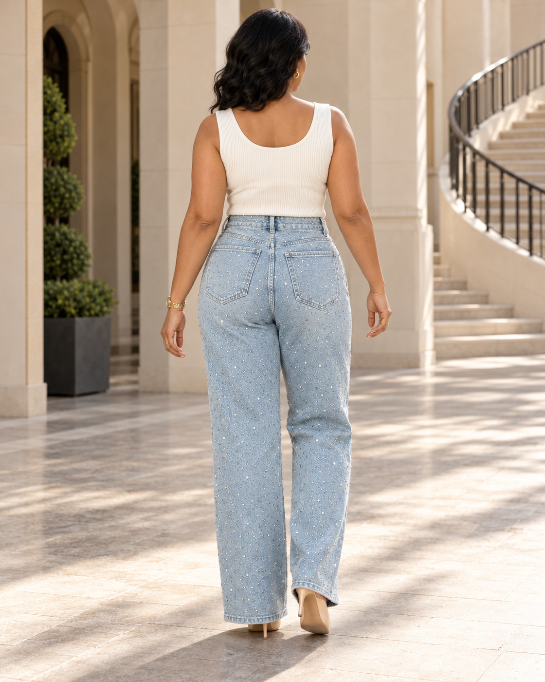 Alcina Rhinestone Jeans — Light Blue — Model 10 — back view