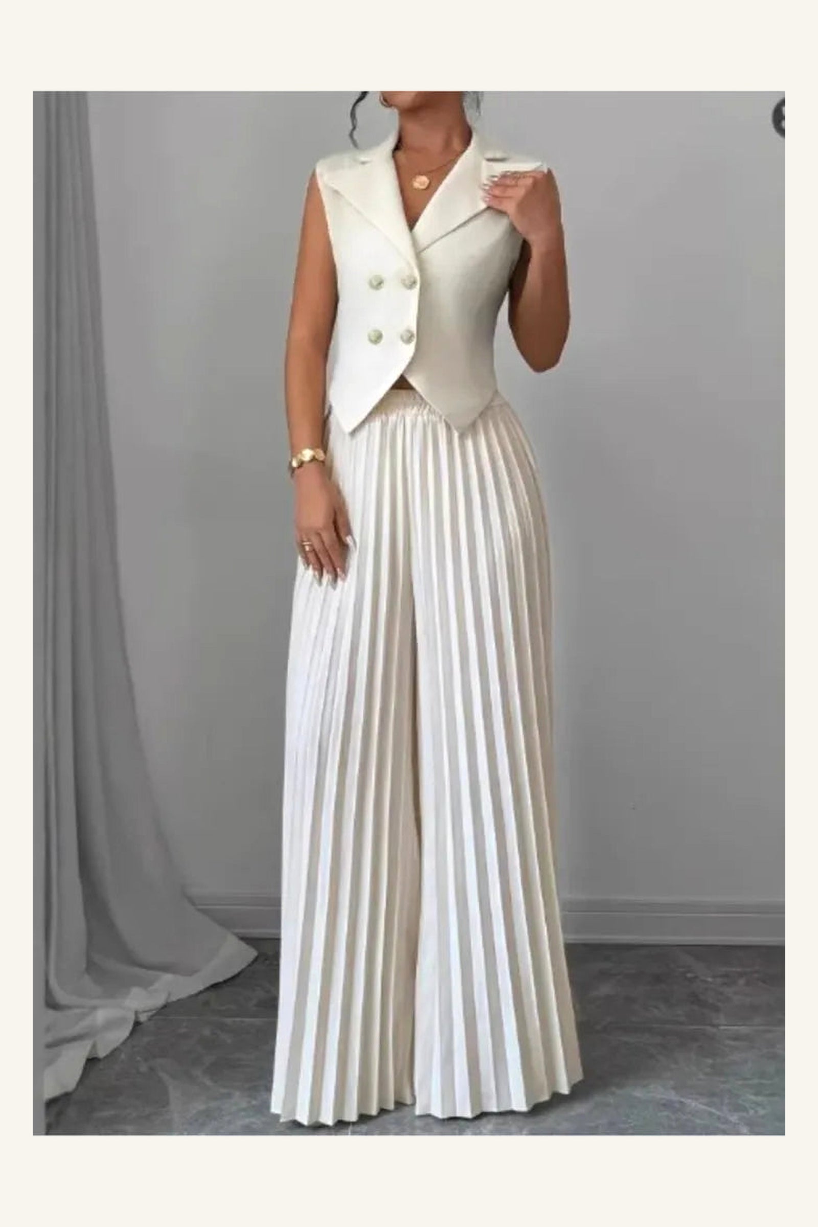 Aurelia Pleated Pants Set — Ivory variant view