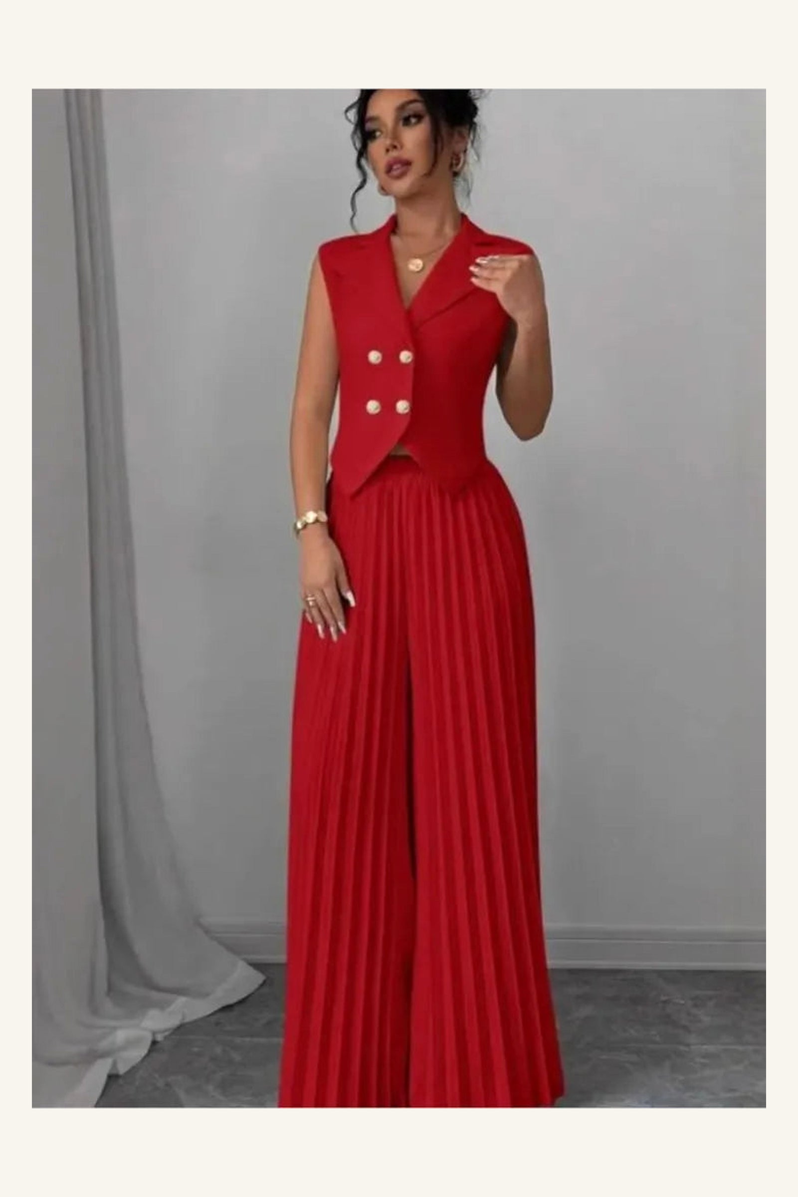 Aurelia Pleated Pants Set — Red variant view