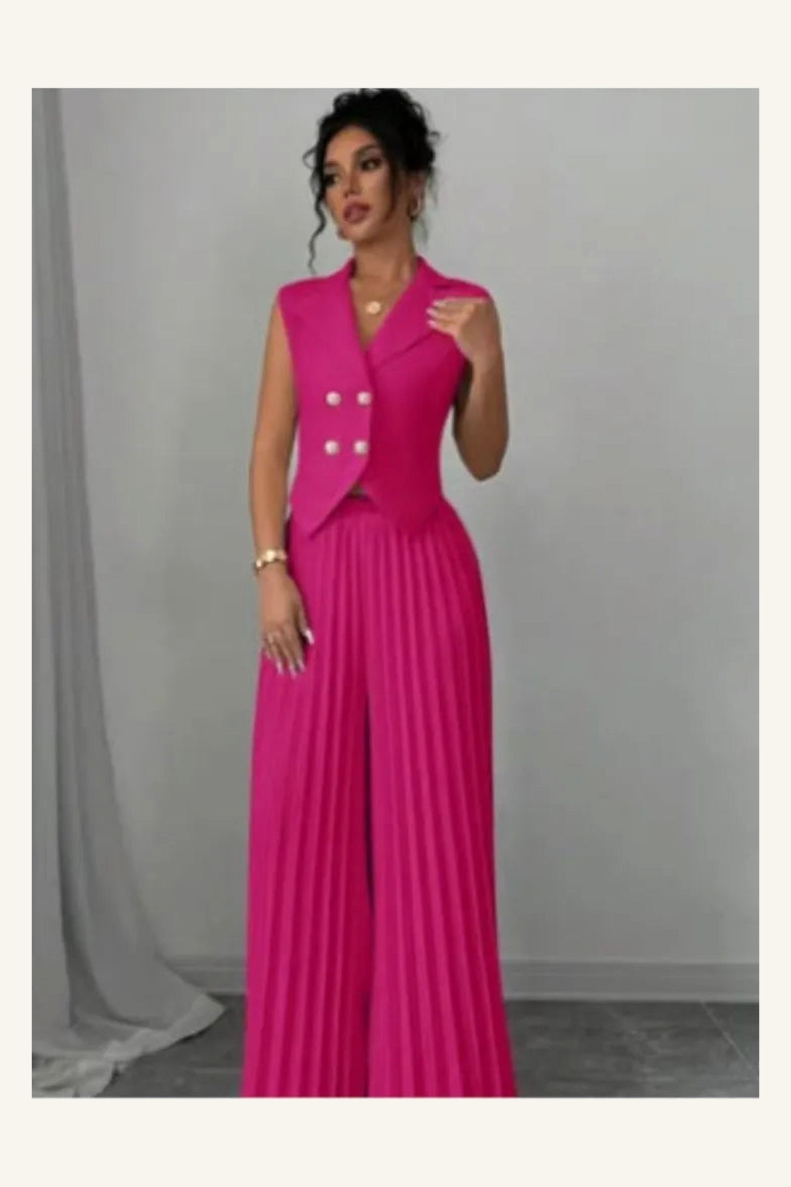 Aurelia Pleated Pants Set — Fuchsia variant view