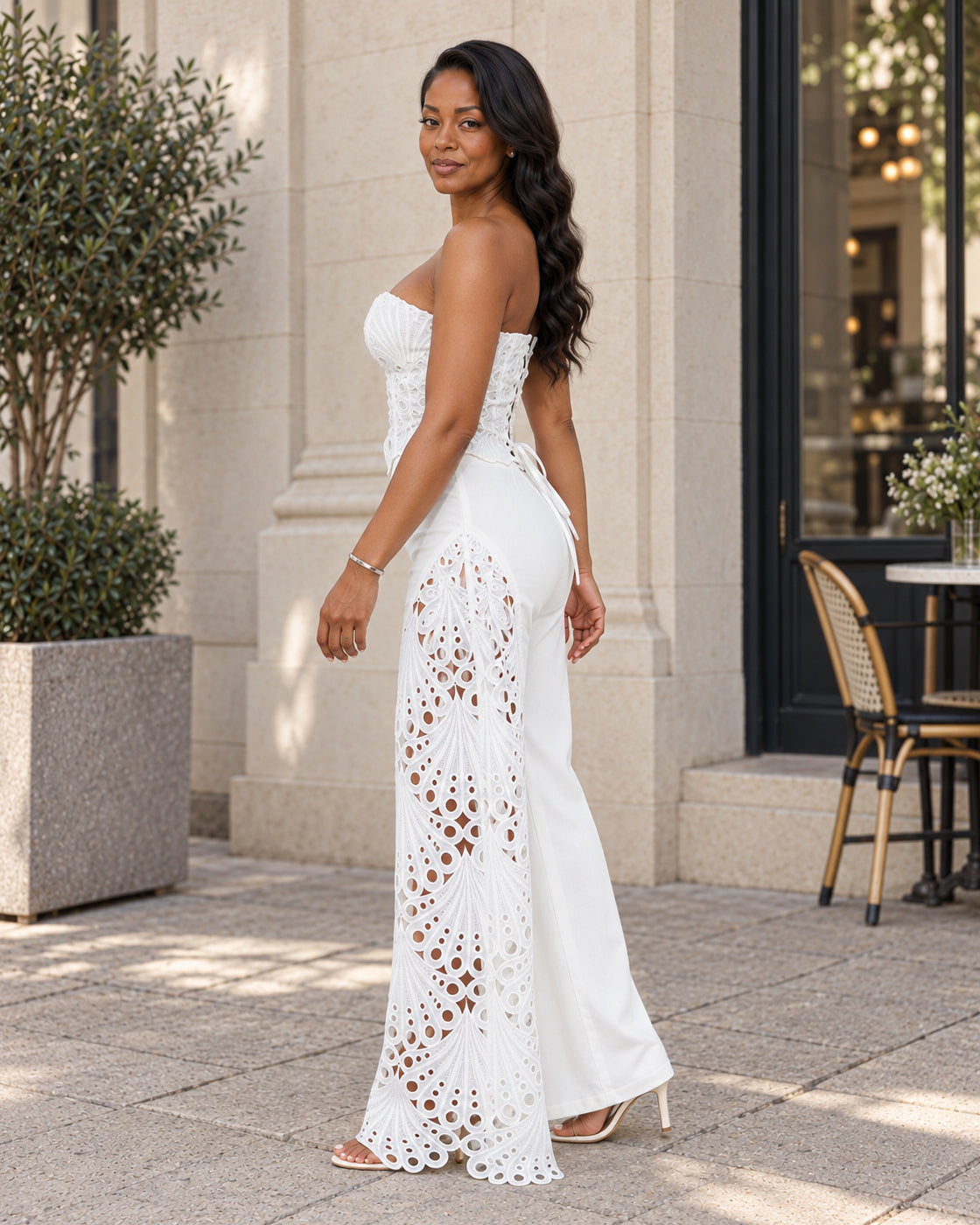 Avenza Lace Pants Set in White — Model 5, side view