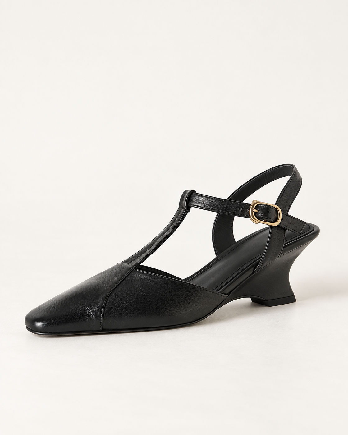 Edessa T-Strap Heels — Black, detail