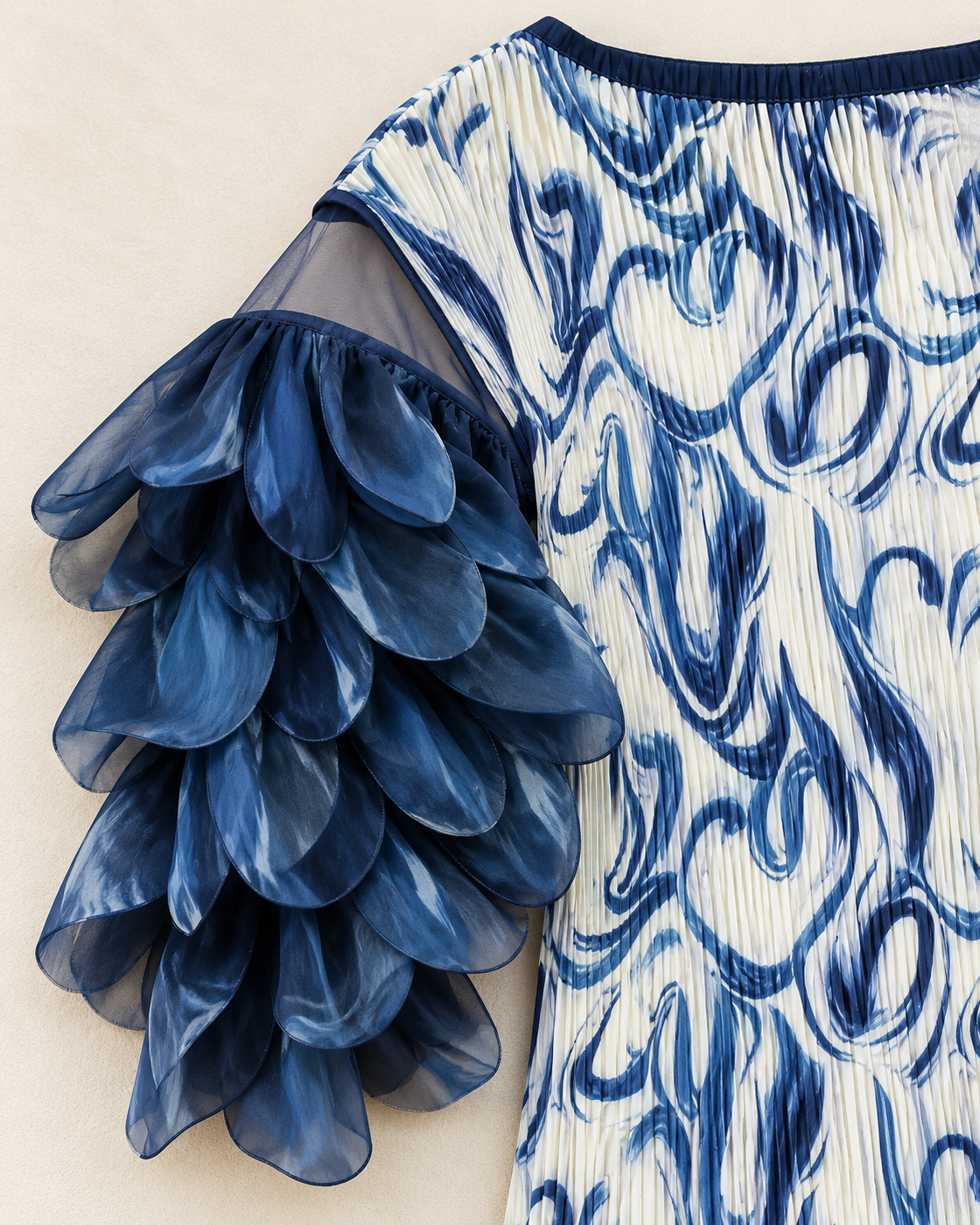 Ferina Petal-Sleeve Kaftan — Blue Swirl — detail view