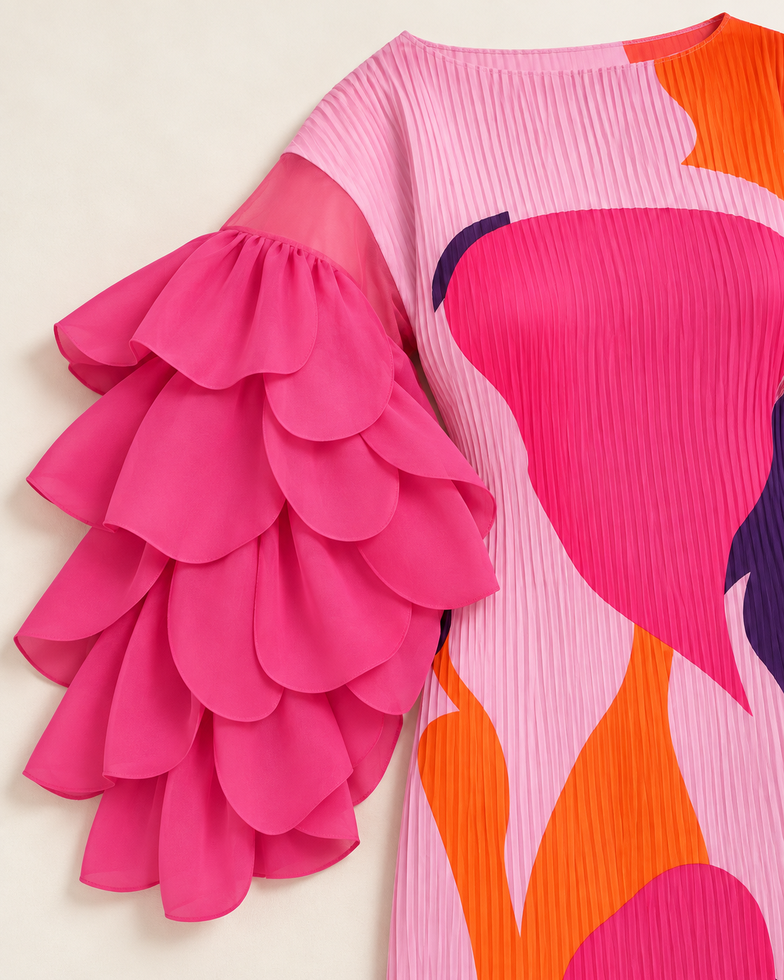 Ferina Petal-Sleeve Kaftan — Pink Abstract — detail view