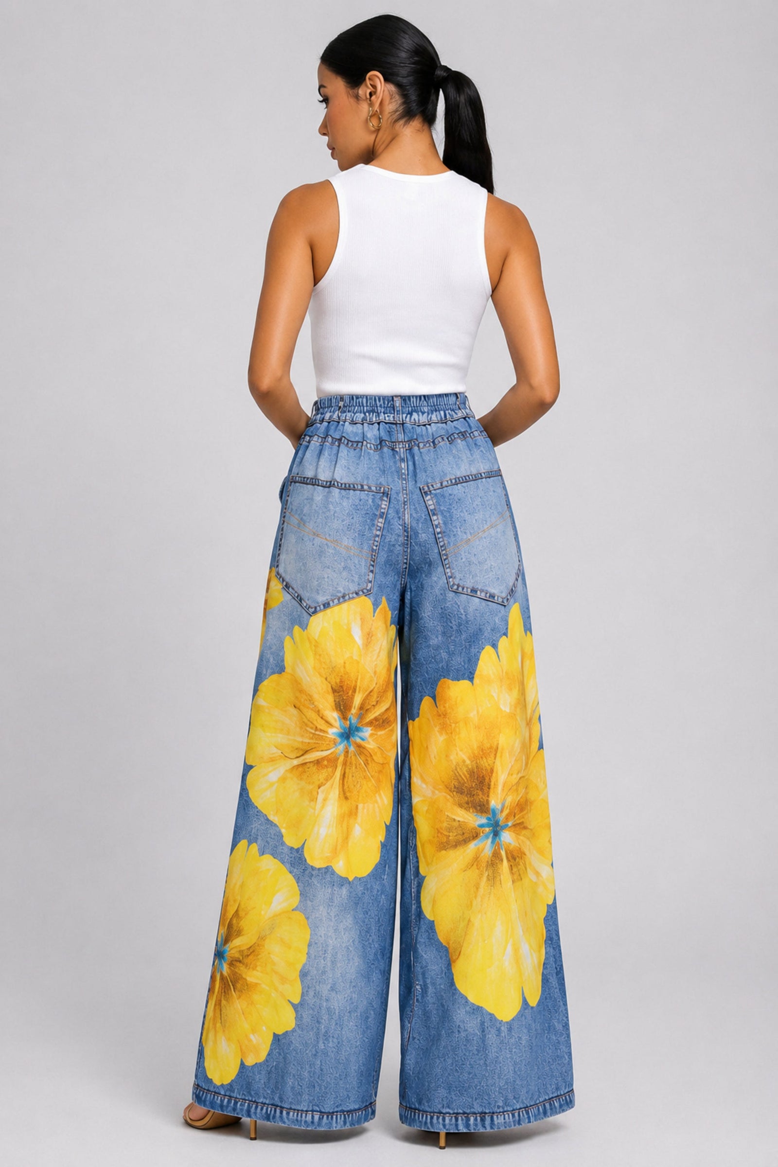 Marisol Floral Jogger Pants — Yellow Floral back view