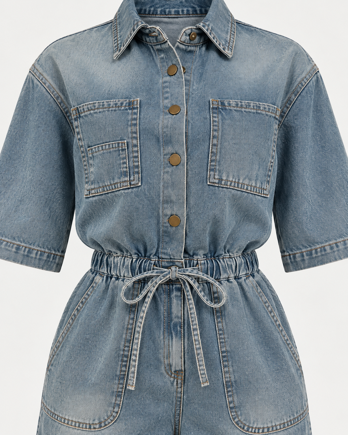 Rovina Denim Jumpsuit — Washed Blue — detail view