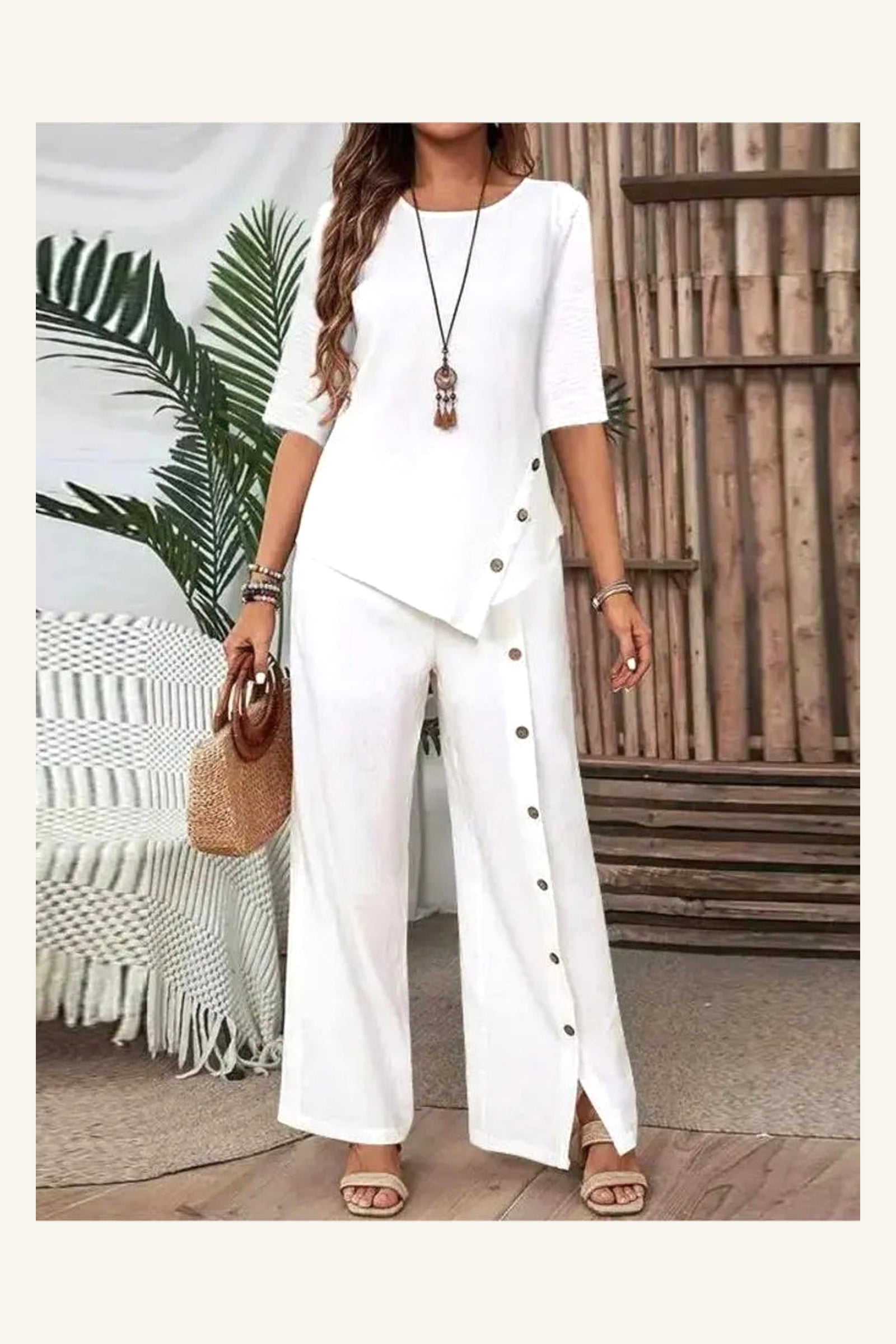 Valencia Button Pants Set — Ivory variant view