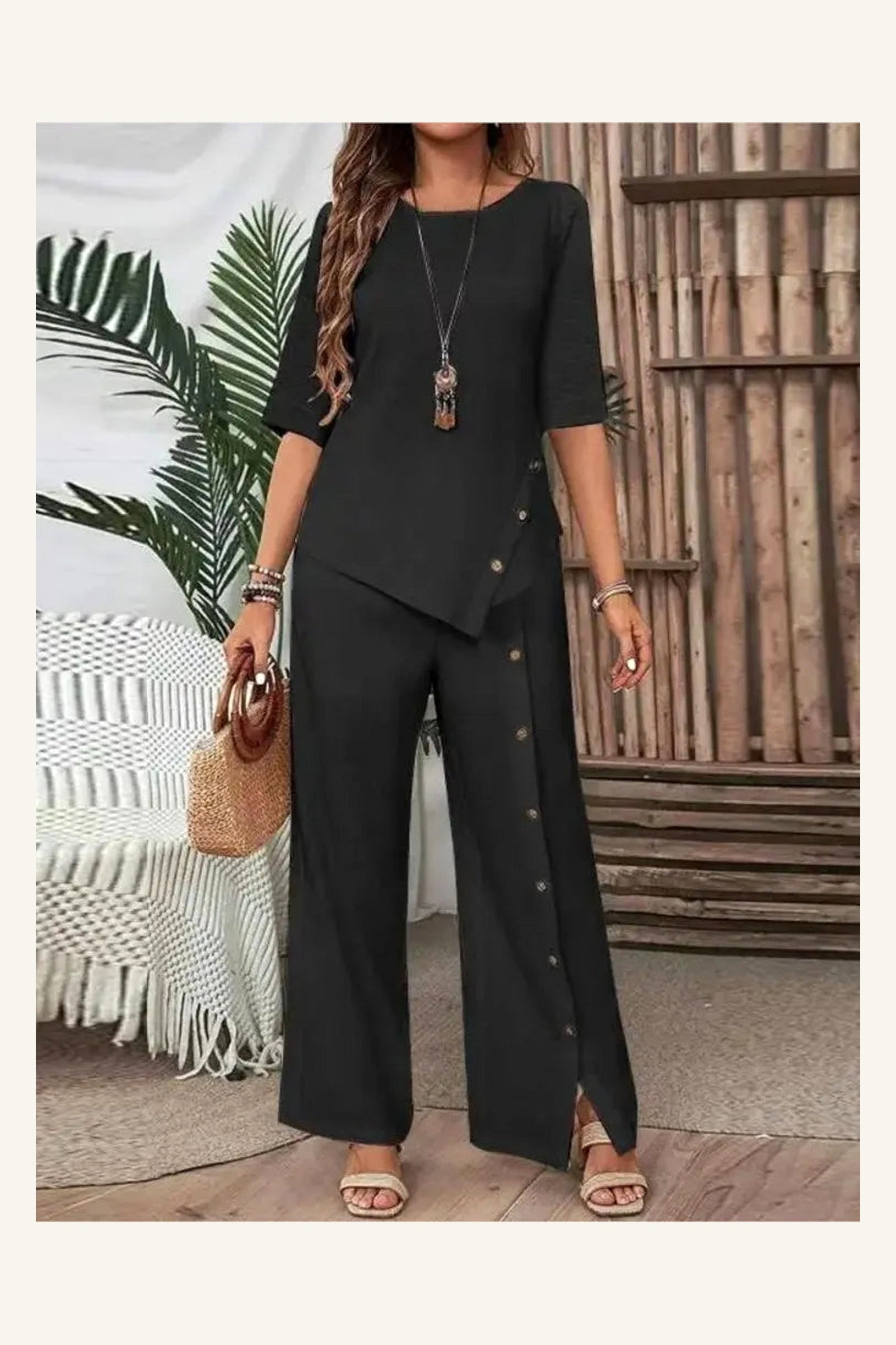 Valencia Button Pants Set — Black variant view