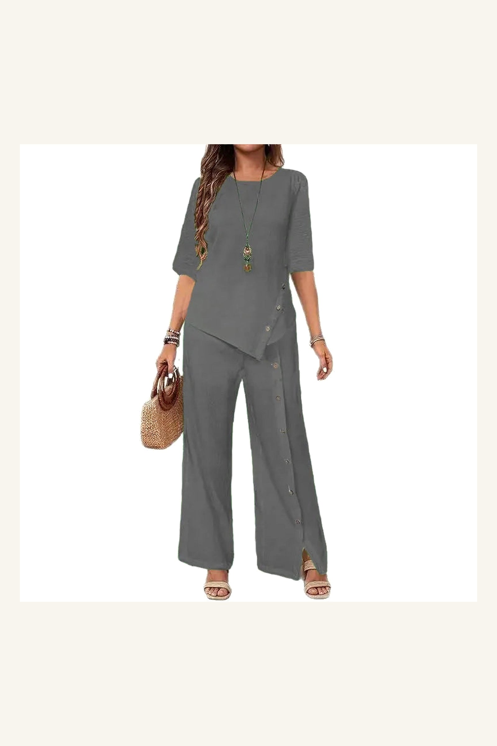 Valencia Button Pants Set — Gray variant view
