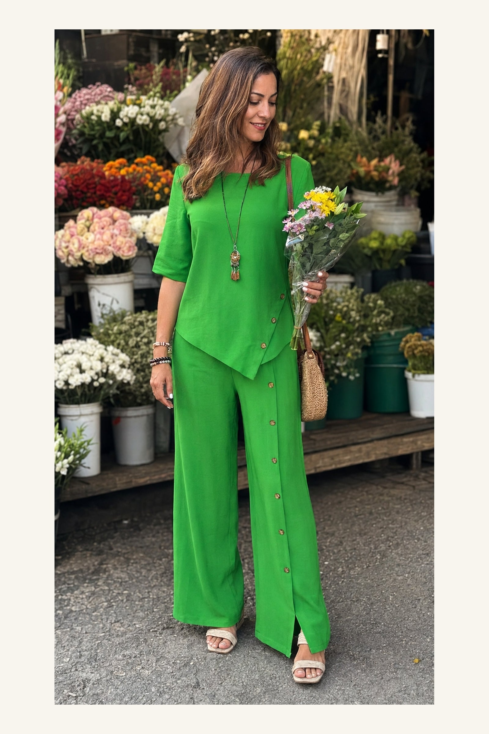 Valencia Button Pants Set — Green ugc view