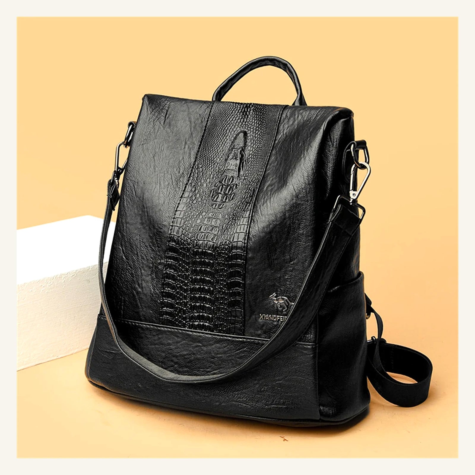 Verona Croc Backpack — Black variant view