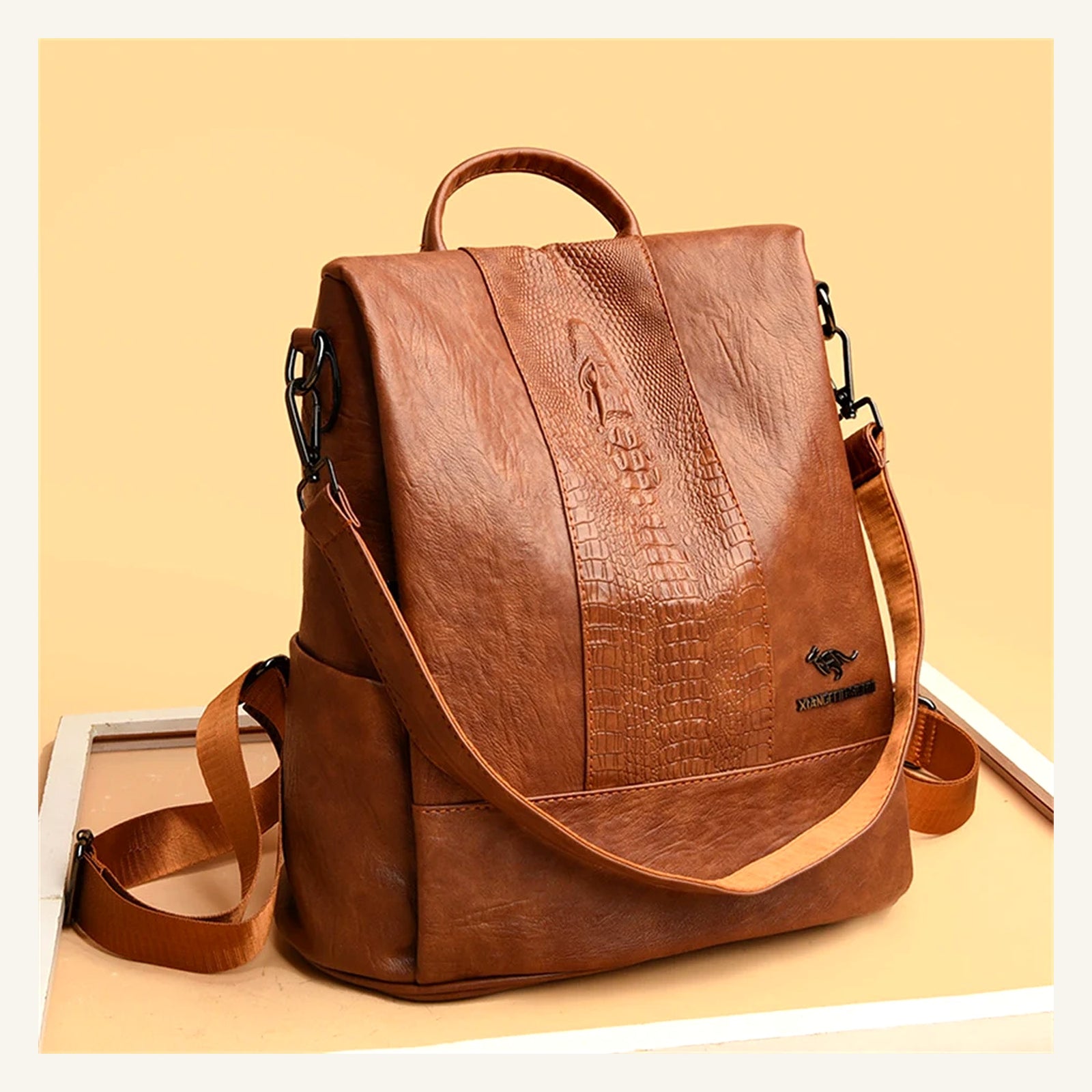 Verona Croc Backpack — Tan variant view