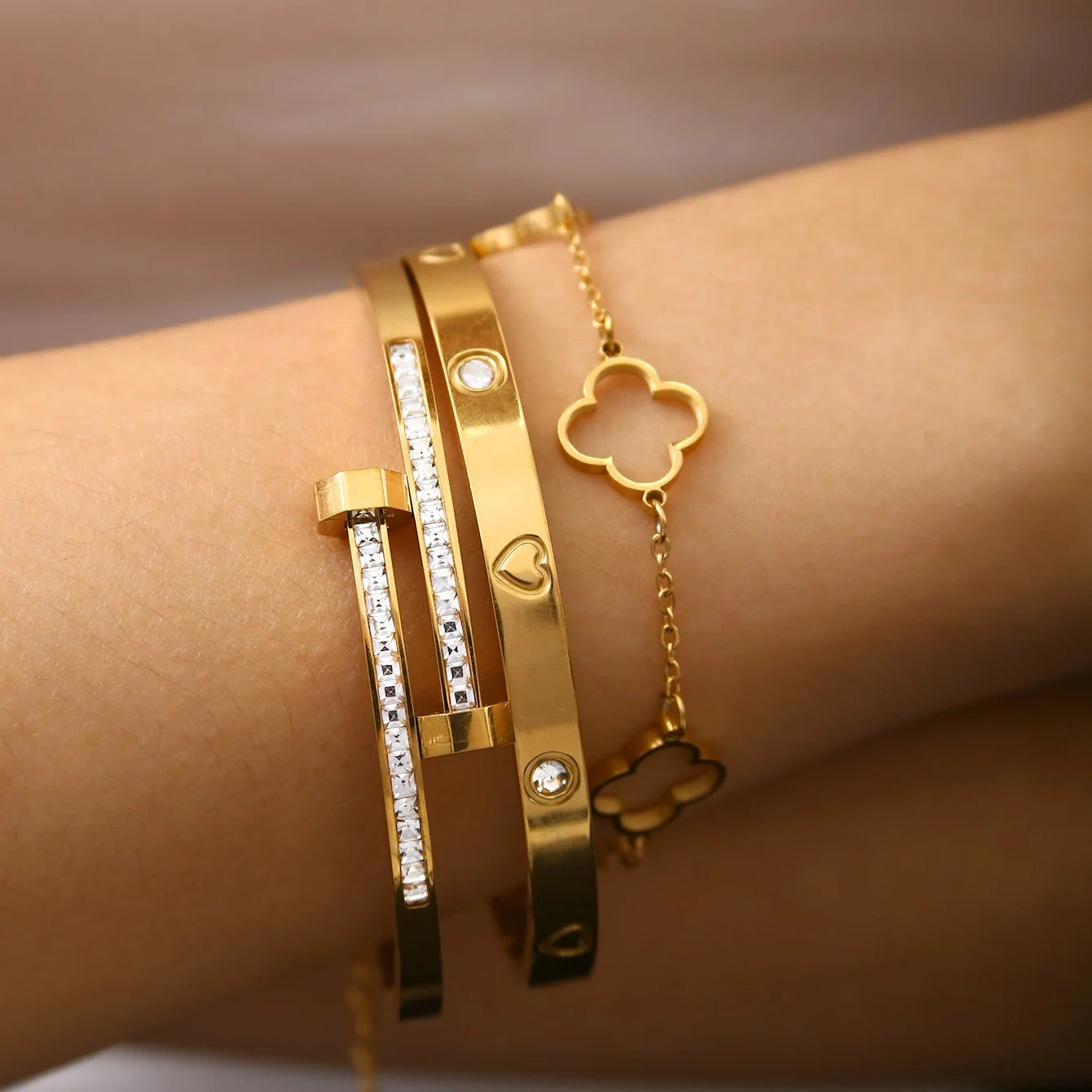 Clover Charm Bracelet Stack