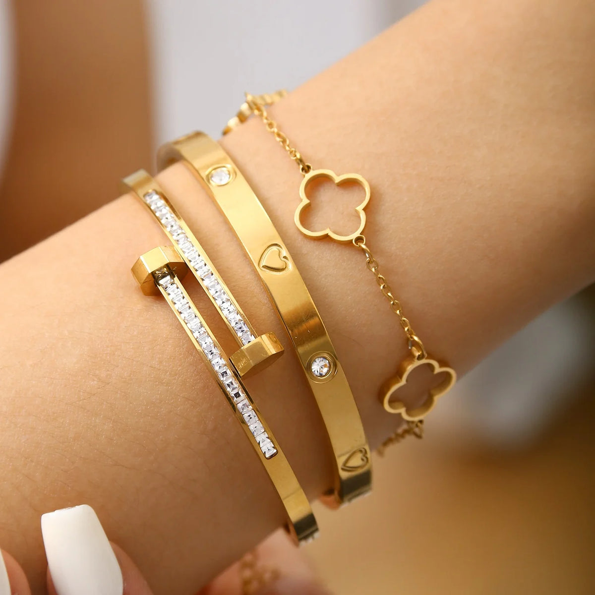 Clover Charm Bracelet Stack