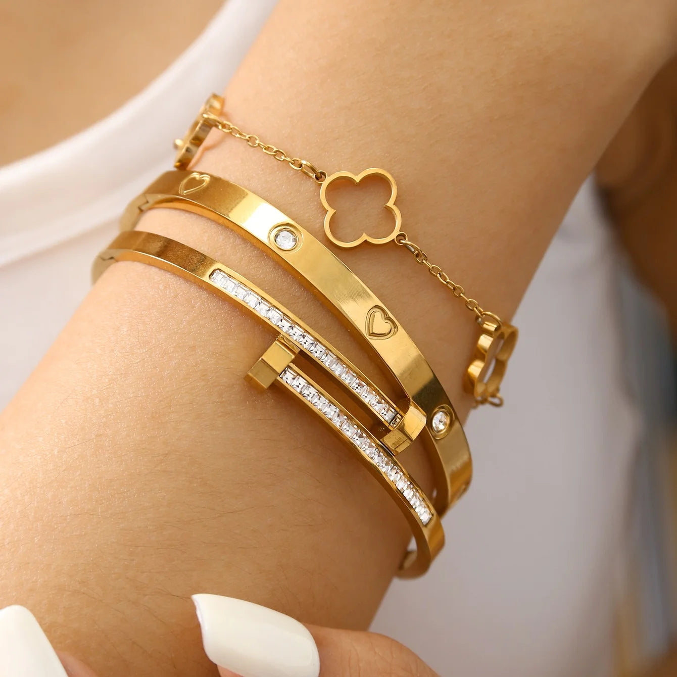 Clover Charm Bracelet Stack