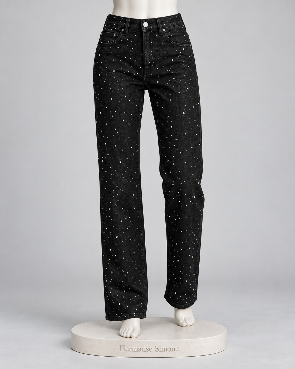 Alcina Rhinestone Jeans — Black — mannequin view