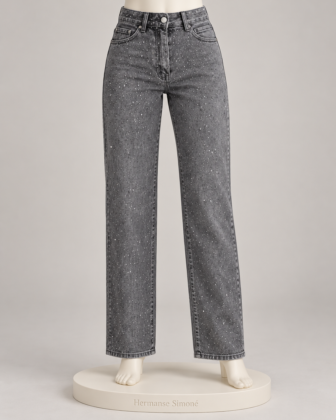 Alcina Rhinestone Jeans — Charcoal — mannequin view