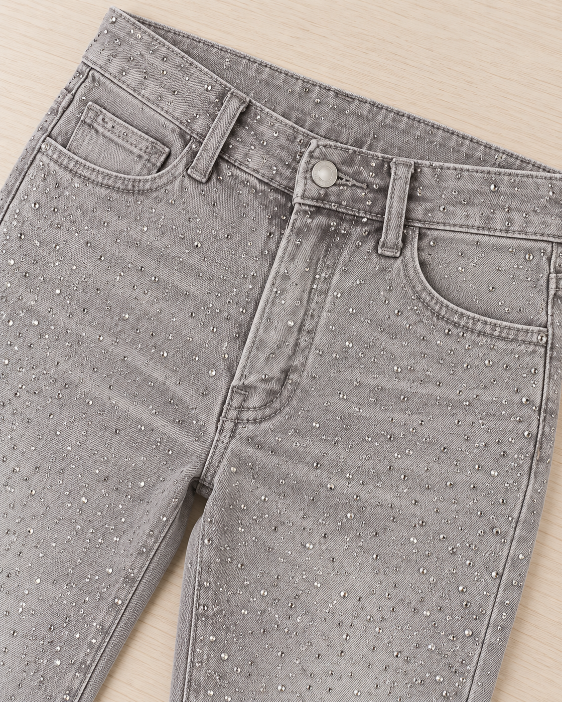 Alcina Rhinestone Jeans — Light Gray — detail view