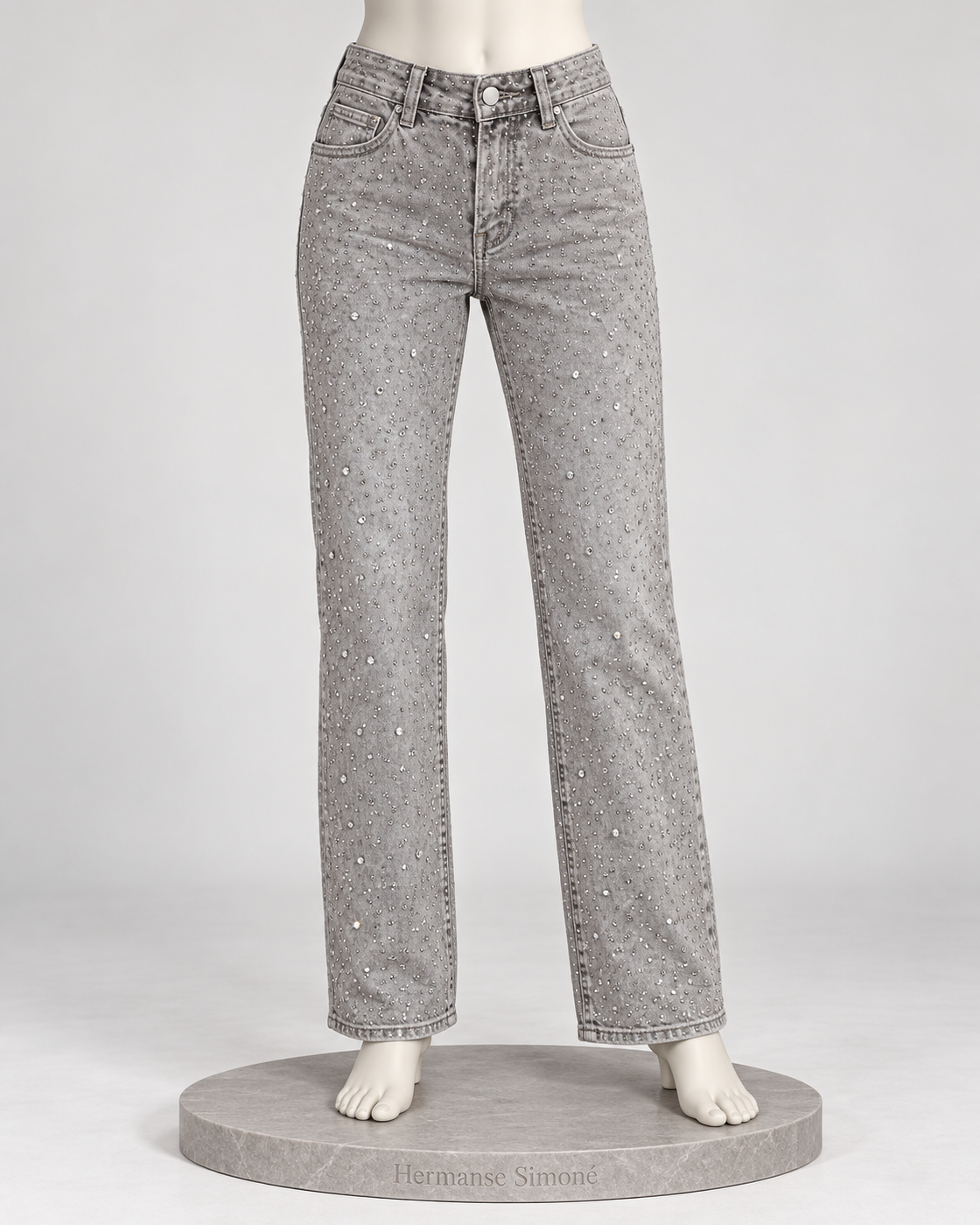 Alcina Rhinestone Jeans — Light Gray — mannequin view