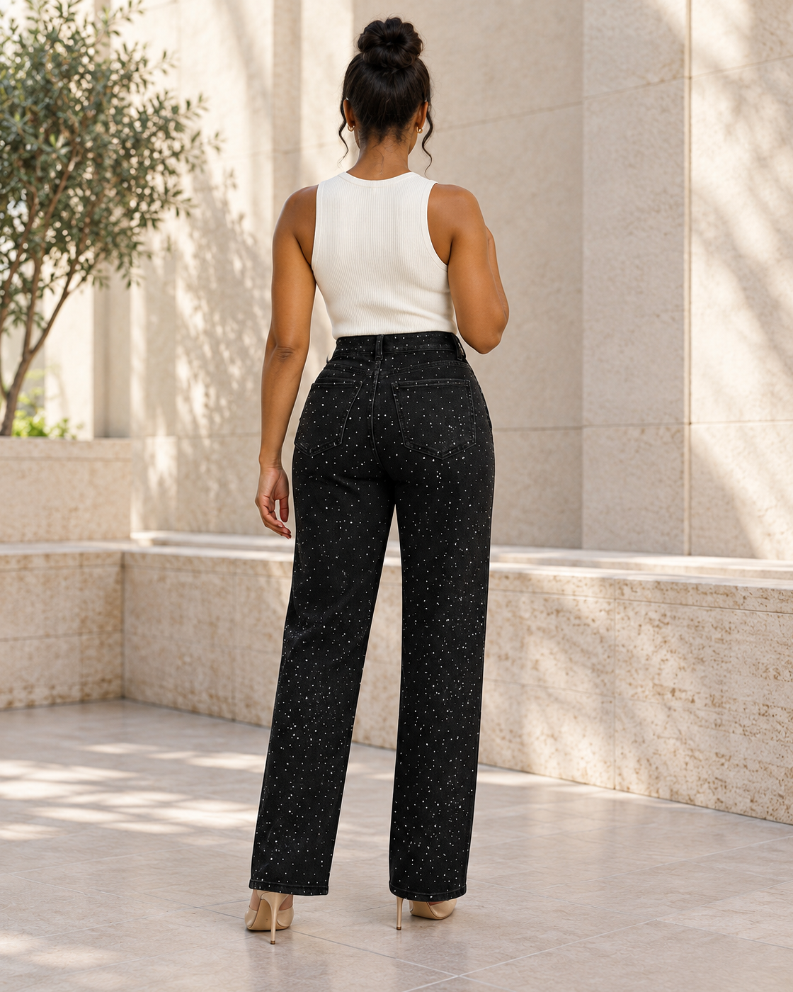 Alcina Rhinestone Jeans — Black — Model 4 — back view