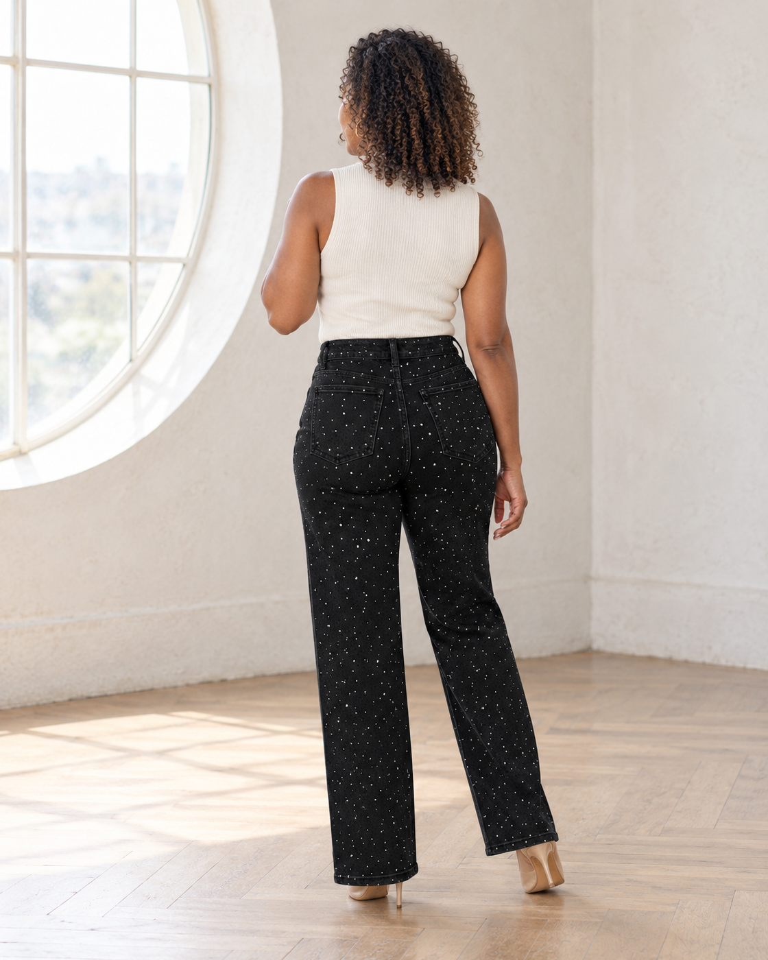 Alcina Rhinestone Jeans — Black — Model 7 — back view