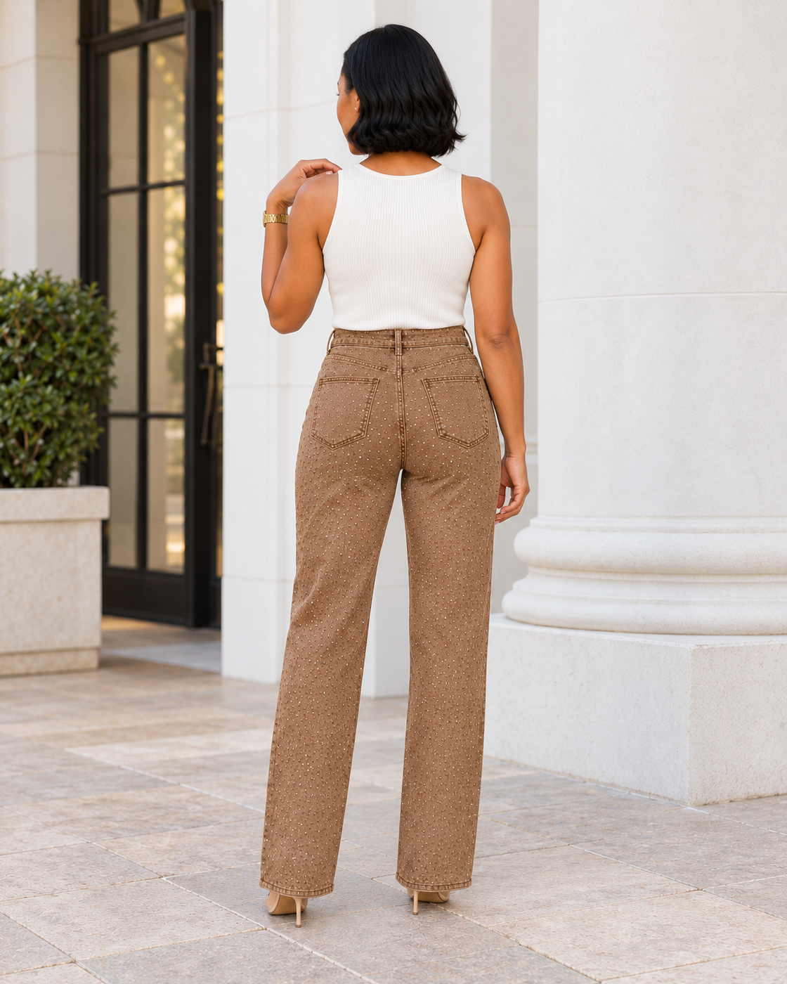 Alcina Rhinestone Jeans — Brown — Model 3 — back view