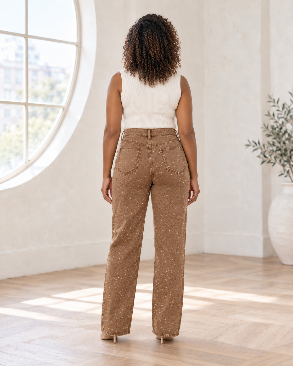 Alcina Rhinestone Jeans — Brown — Model 7 — back view
