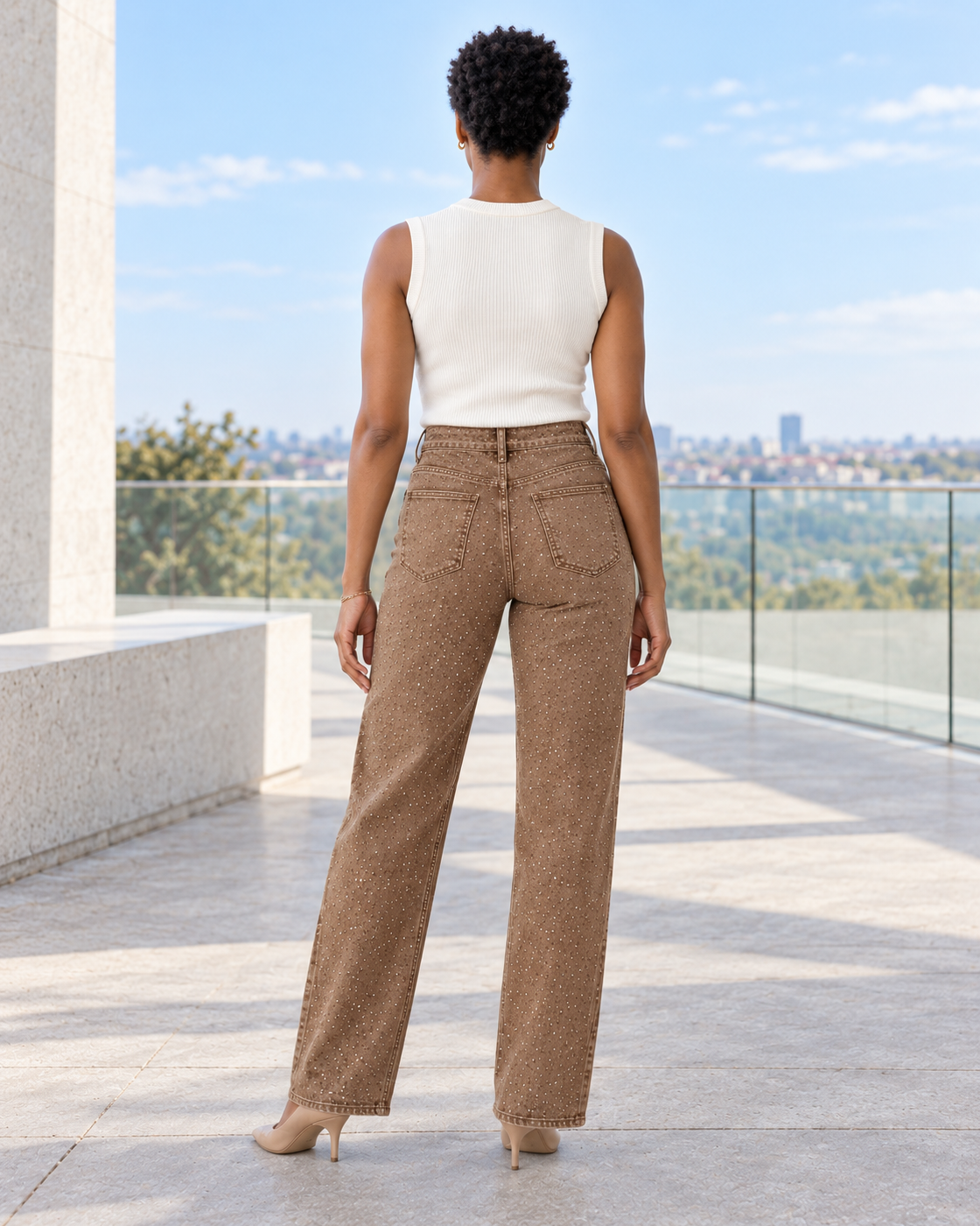Alcina Rhinestone Jeans — Brown — Model 8 — back view