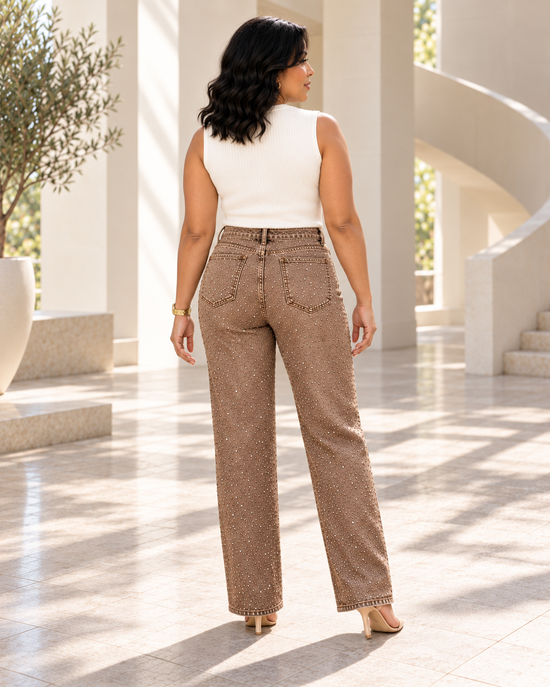 Alcina Rhinestone Jeans — Brown — Model 10 — back view