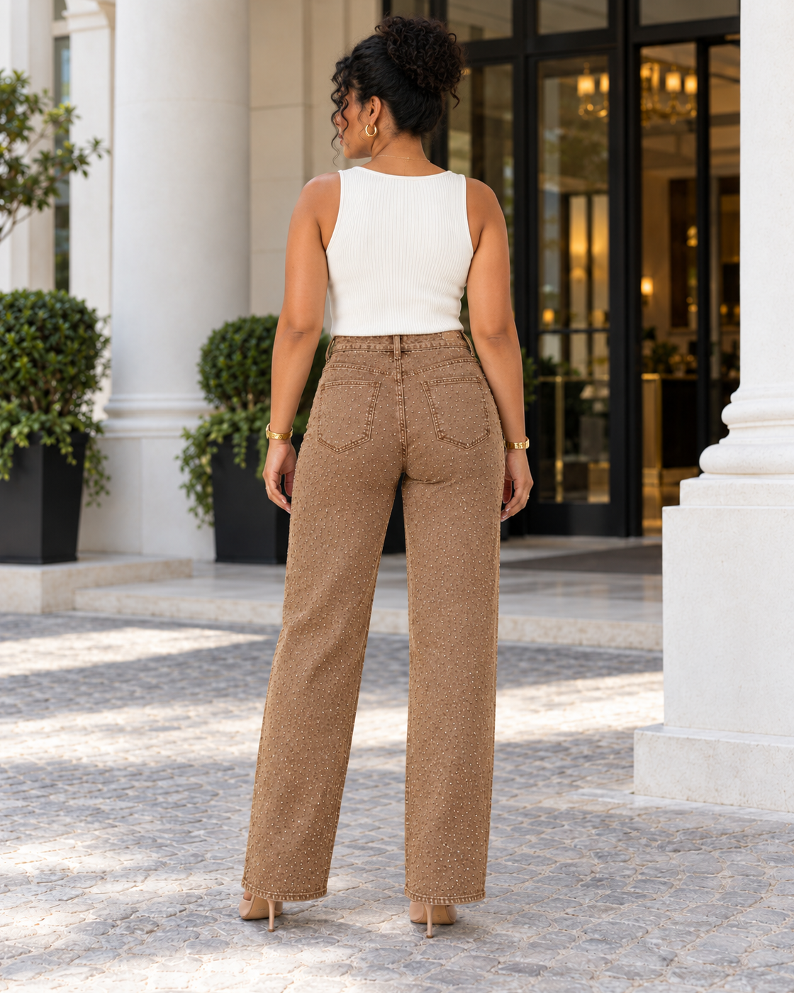 Alcina Rhinestone Jeans — Brown — Model 11 — back view