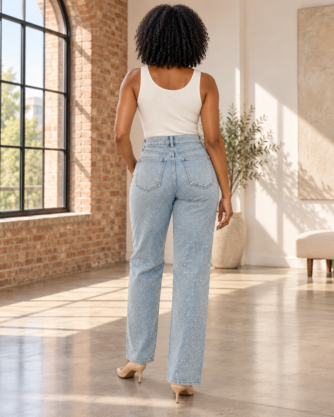 Alcina Rhinestone Jeans — Light Blue — Model 2 — back view