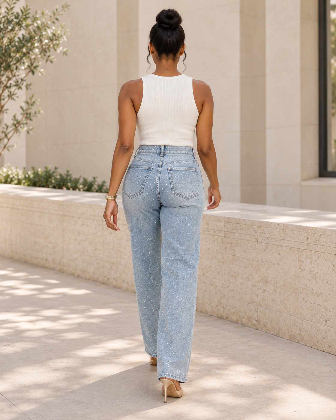 Alcina Rhinestone Jeans — Light Blue — Model 4 — back view
