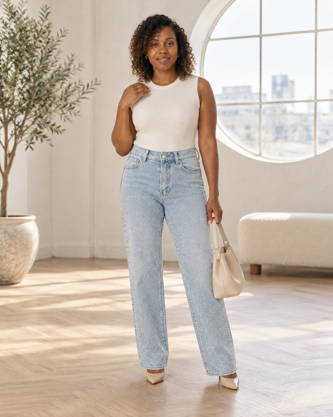 Alcina Rhinestone Jeans — Light Blue — Model 7 — front view