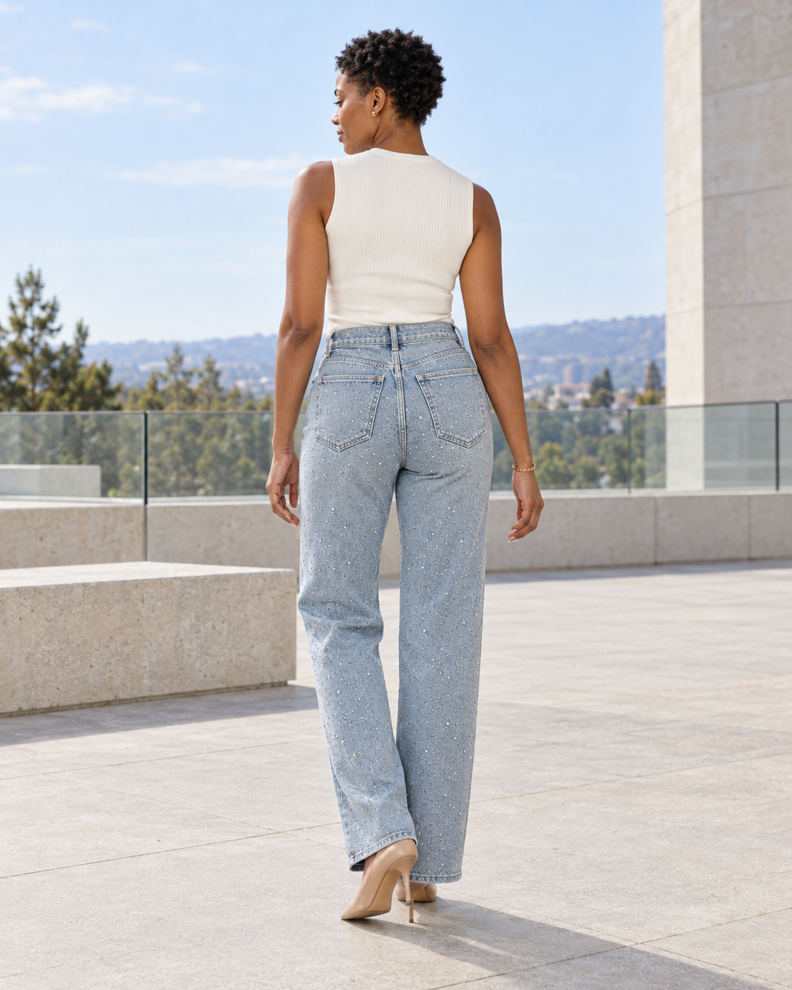 Alcina Rhinestone Jeans — Light Blue — Model 8 — back view
