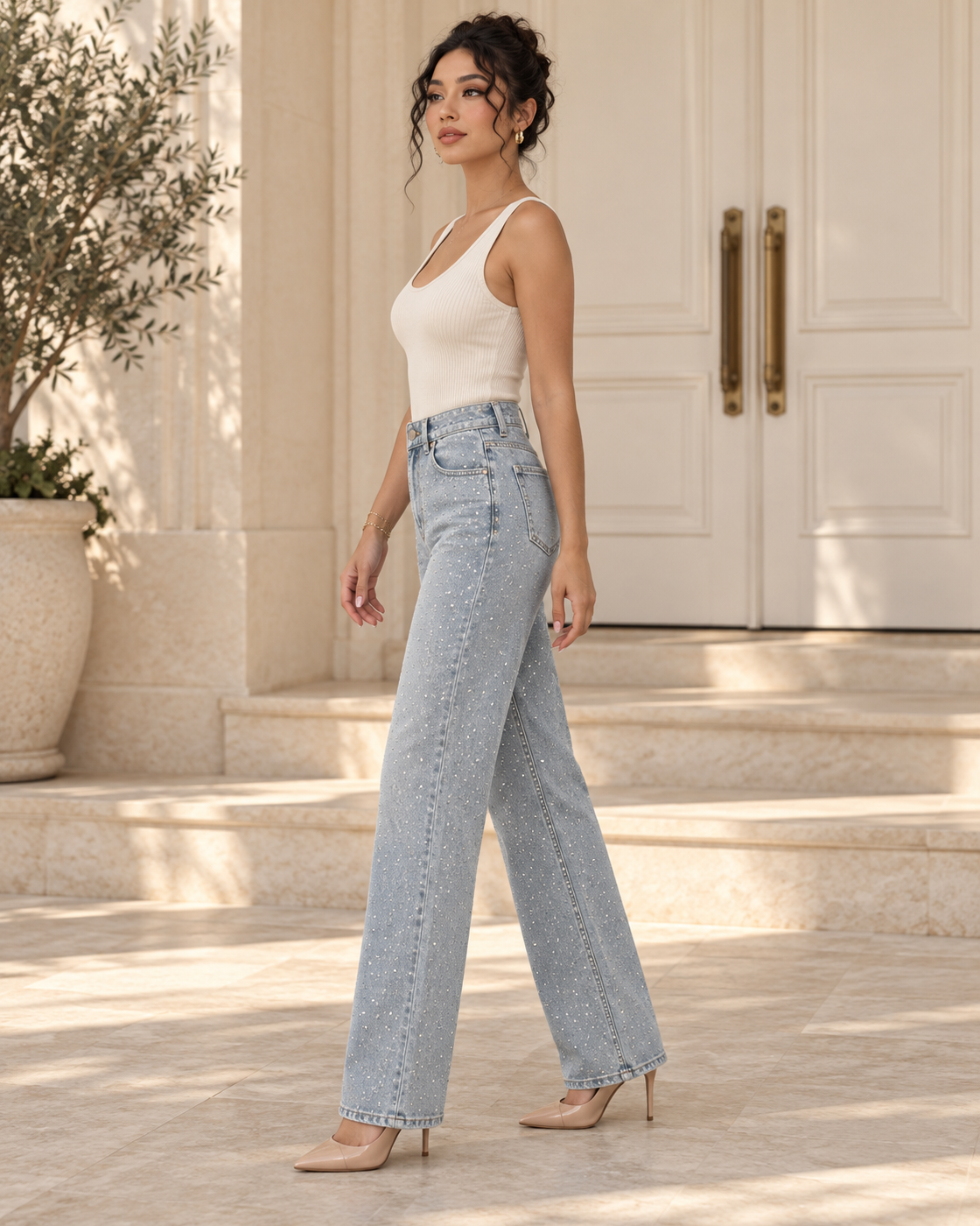 Alcina Rhinestone Jeans — Light Blue — Model 9 — angle view