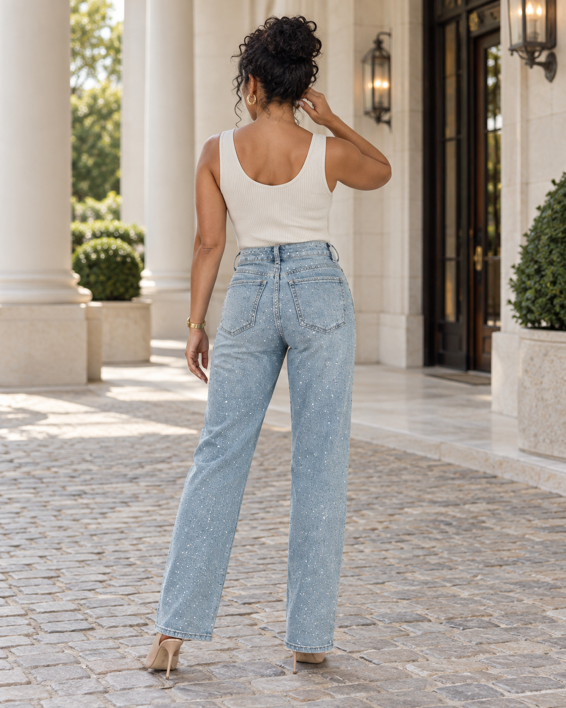 Alcina Rhinestone Jeans — Light Blue — Model 11 — back view