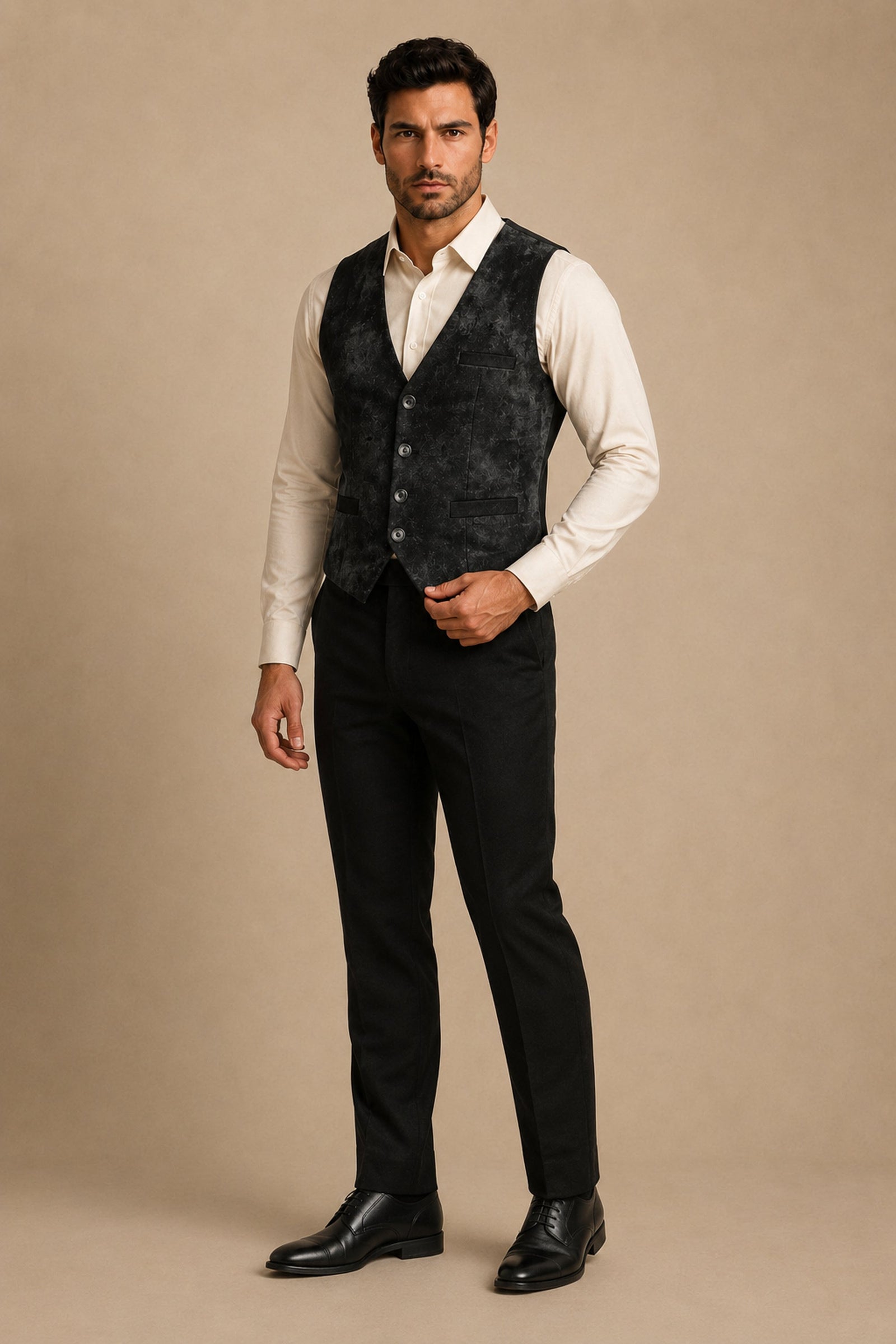 Alder Contrast Heritage Vest in Black, slight-turn front view