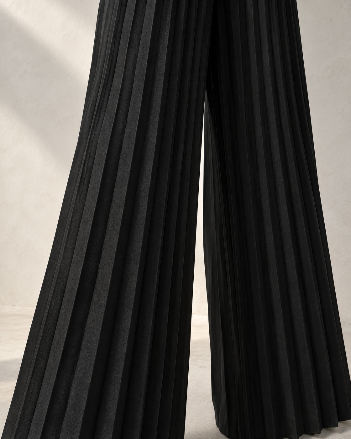 Aurelia Pleated Pants Set in Black — waistcoat or pleated trouser construction detail