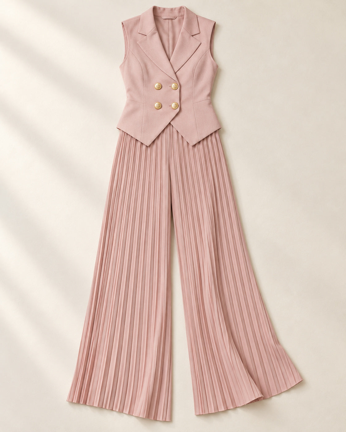 Aurelia Pleated Pants Set in Blush — standalone waistcoat and pleated trousers