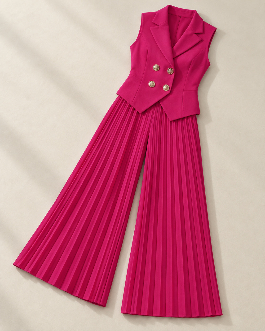 Aurelia Pleated Pants Set in Fuchsia — standalone waistcoat and pleated trousers