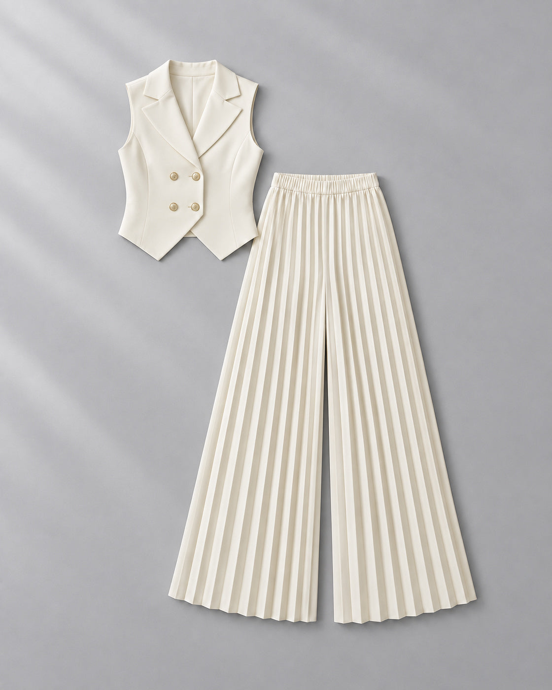 Aurelia Pleated Pants Set in Ivory — standalone garment view, without a model or mannequin