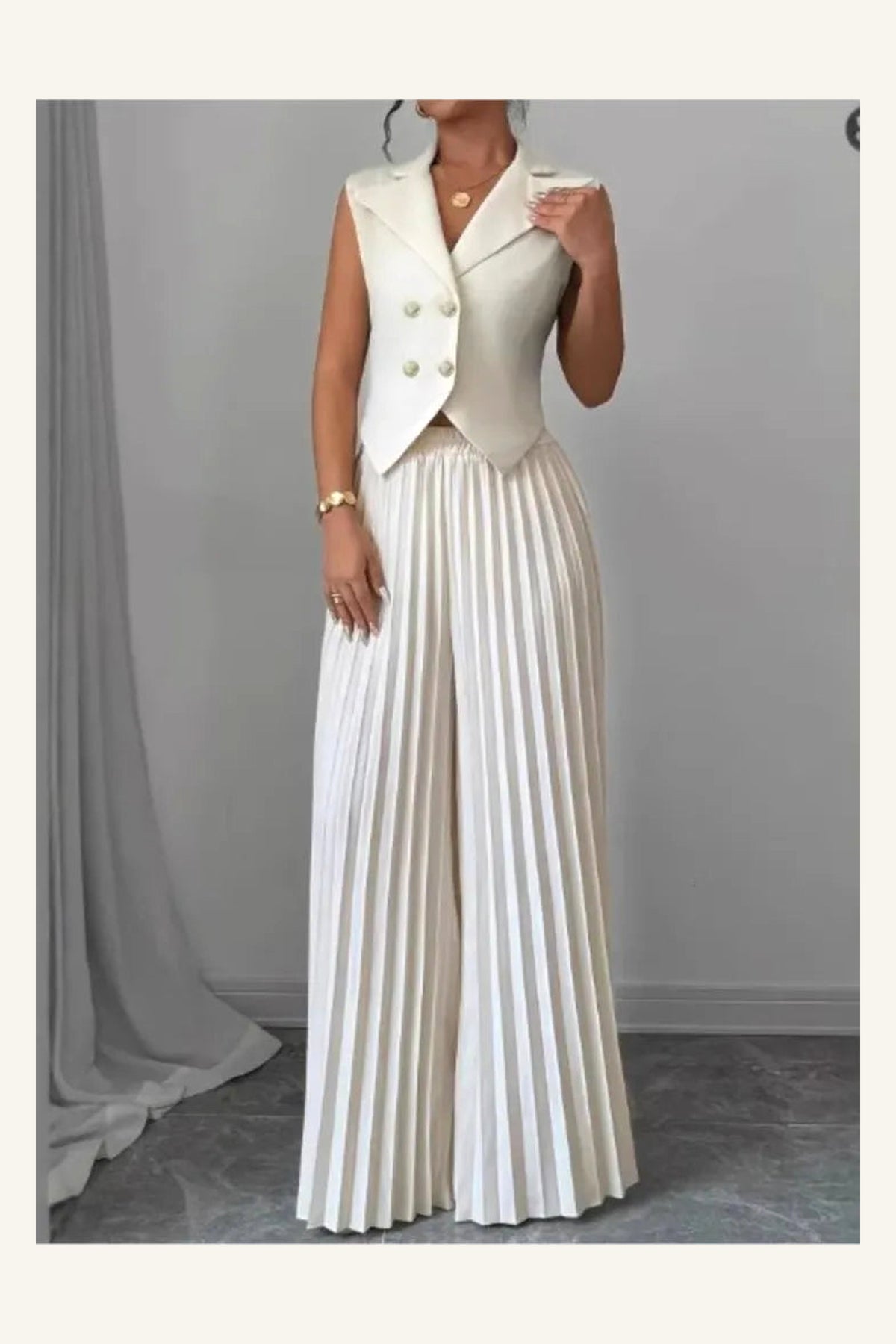 Aurelia Pleated Pants Set — Ivory variant view