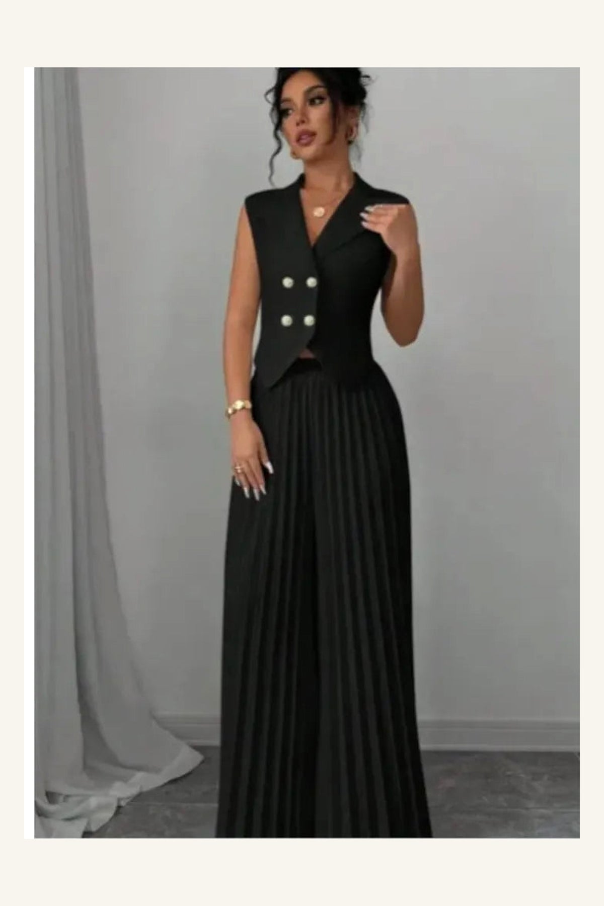 Aurelia Pleated Pants Set — Black variant view